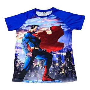 Superman DC Comics Shirt Youth Boys Large Graphics All Over Graphic Short Sleeve